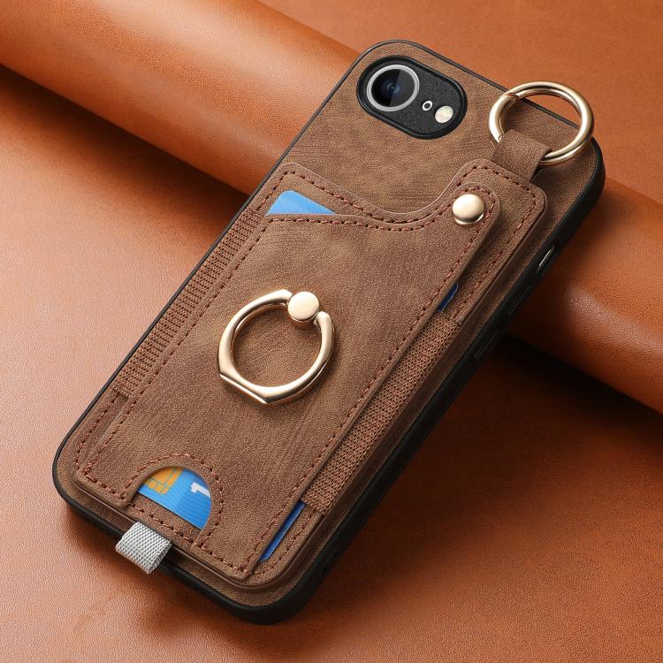 Retro Skin-feel Ring Card Bag Phone Case with Hang Loop, For iPhone 17e / 16e, For iPhone 16 Pro Max, For iPhone 16 Pro, For iPhone 16 Plus