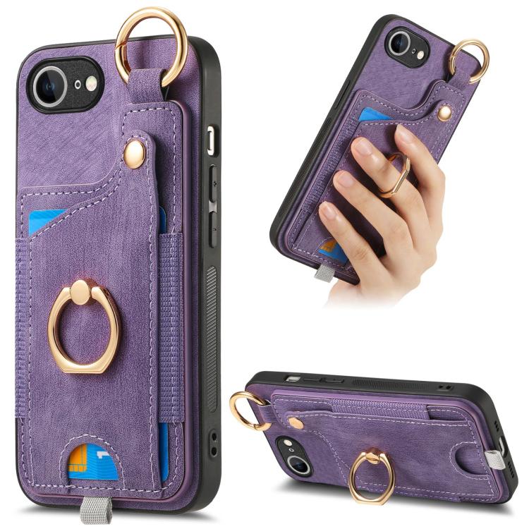 Retro Skin-feel Ring Card Bag Phone Case with Hang Loop, For iPhone 17e / 16e, For iPhone 16 Pro Max, For iPhone 16 Pro, For iPhone 16 Plus