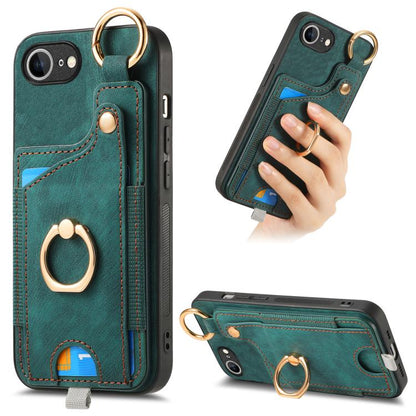 Retro Skin-feel Ring Card Bag Phone Case with Hang Loop, For iPhone 17e / 16e, For iPhone 16 Pro Max, For iPhone 16 Pro, For iPhone 16 Plus