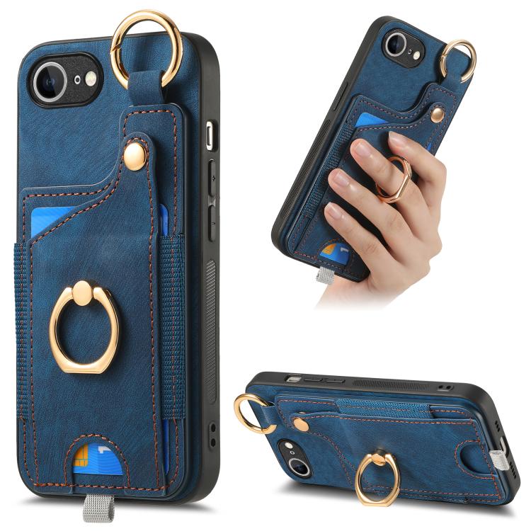 Retro Skin-feel Ring Card Bag Phone Case with Hang Loop, For iPhone 17e / 16e, For iPhone 16 Pro Max, For iPhone 16 Pro, For iPhone 16 Plus