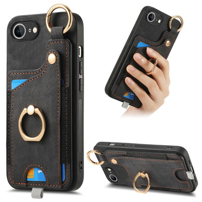 Retro Skin-feel Ring Card Bag Phone Case with Hang Loop, For iPhone 17e / 16e, For iPhone 16 Pro Max, For iPhone 16 Pro, For iPhone 16 Plus