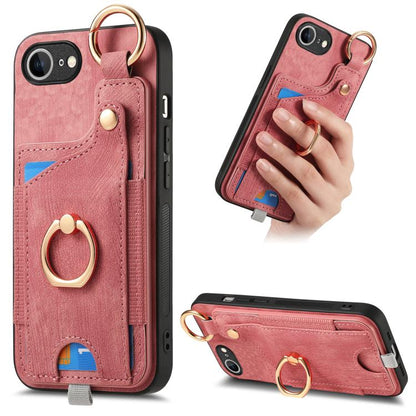 Retro Skin-feel Ring Card Bag Phone Case with Hang Loop, For iPhone 17e / 16e, For iPhone 16 Pro Max, For iPhone 16 Pro, For iPhone 16 Plus