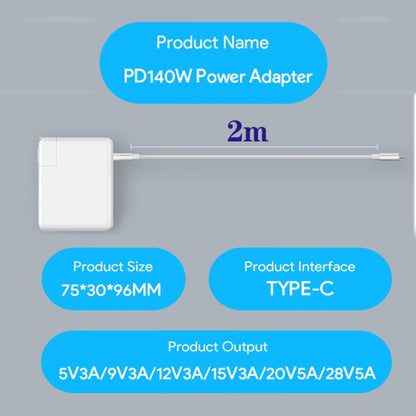 PD3.1 140W USB-C PD Laptop Power Adapter + 2m 5A USB-C to USB-C Data Cable