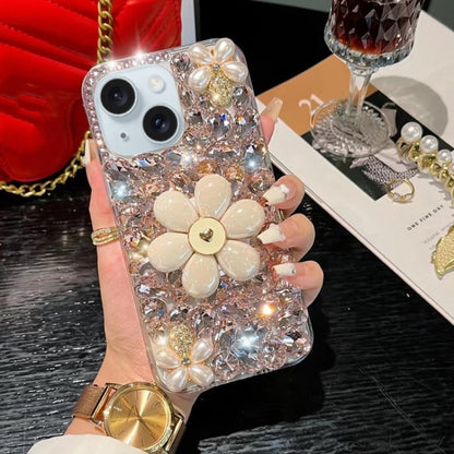 Sunflower Holder Hand-set Diamond PC Phone Case, For iPhone 14 Pro Max, For iPhone 13 Pro Max, For iPhone 13 Pro, For iPhone 13, For iPhone 13 mini, For iPhone 12