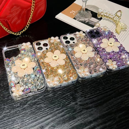 Sunflower Holder Hand-set Diamond PC Phone Case, For iPhone 15 Pro, For iPhone 15 Plus, For iPhone 15, For iPhone 14 Plus, For iPhone 14, For iPhone 14 Pro