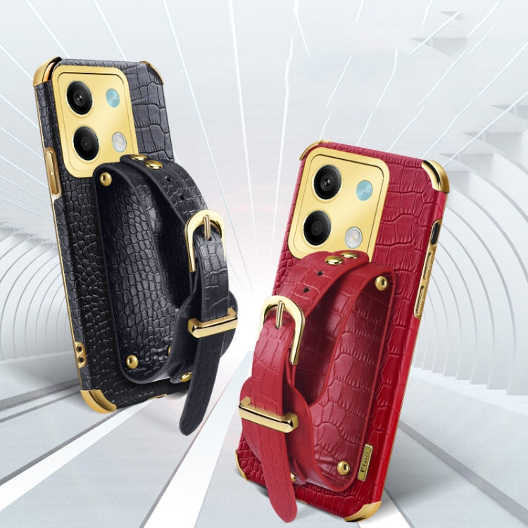 Electroplated Wrist Strap Crocodile Leather Back Phone Case