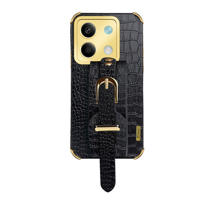 Electroplated Wrist Strap Crocodile Leather Back Phone Case