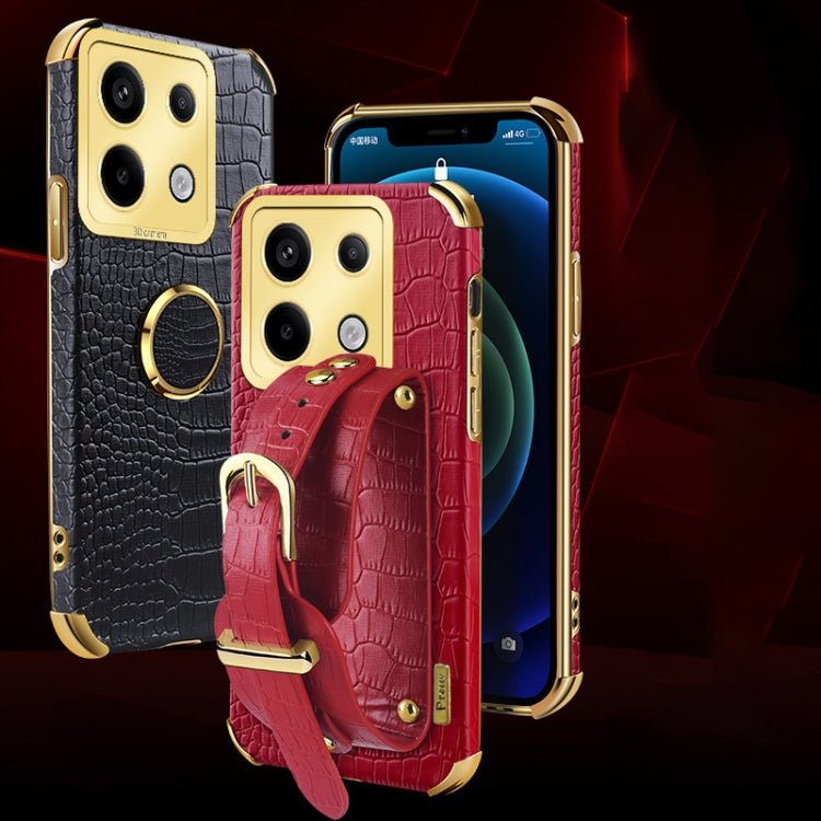 Electroplated Wrist Strap Crocodile Leather Back Phone Case