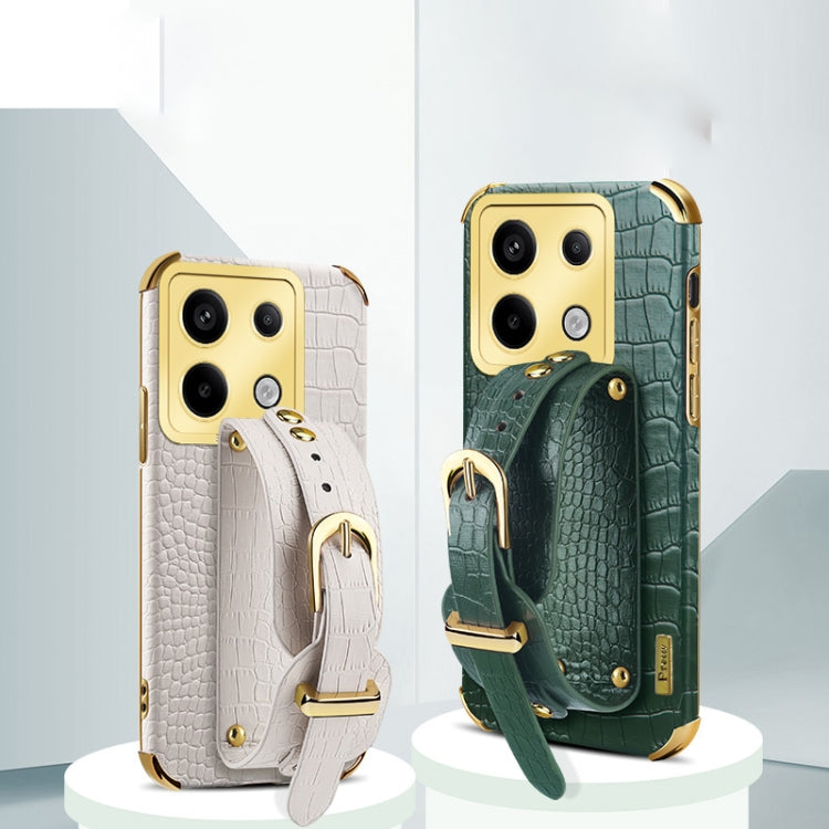 Electroplated Wrist Strap Crocodile Leather Back Phone Case