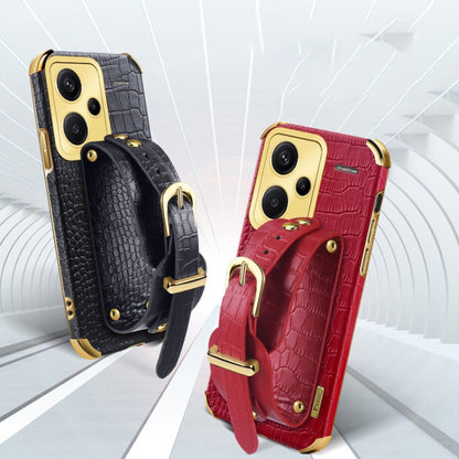Electroplated Wrist Strap Crocodile Leather Back Phone Case