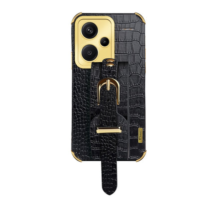 Electroplated Wrist Strap Crocodile Leather Back Phone Case