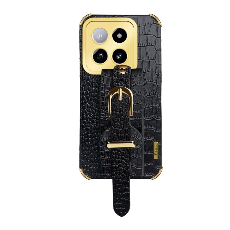 Electroplated Wrist Strap Crocodile Leather Back Phone Case