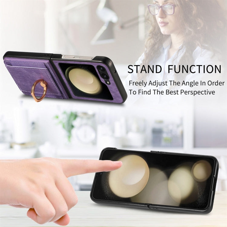 Retro Skin-feel Ring Multi-card Wallet Phone Case, For Samsung Galaxy Z Flip6 / Flip7 FE, For Samsung Galaxy Z Flip4