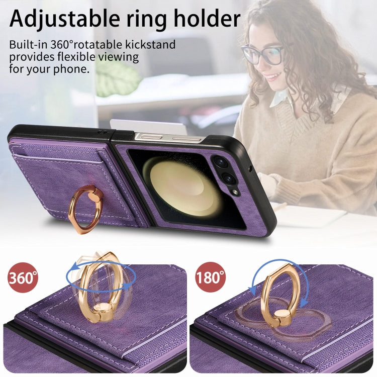Retro Skin-feel Ring Multi-card Wallet Phone Case, For Samsung Galaxy Z Flip6 / Flip7 FE, For Samsung Galaxy Z Flip4