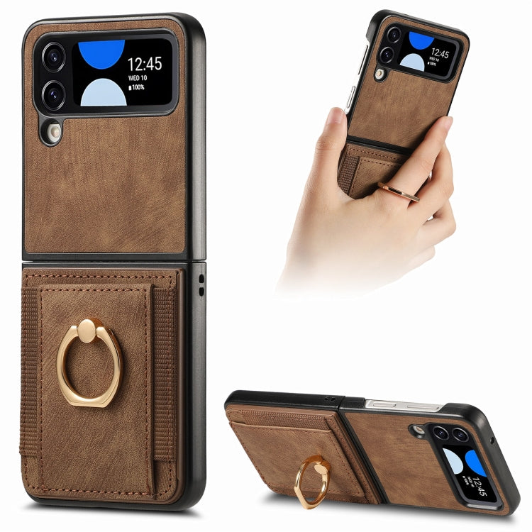 Retro Skin-feel Ring Multi-card Wallet Phone Case, For Samsung Galaxy Z Flip6 / Flip7 FE, For Samsung Galaxy Z Flip4