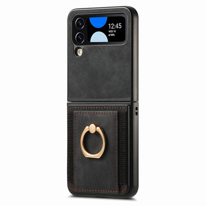 Retro Skin-feel Ring Card Bag Phone Case, For Galaxy Z Flip4