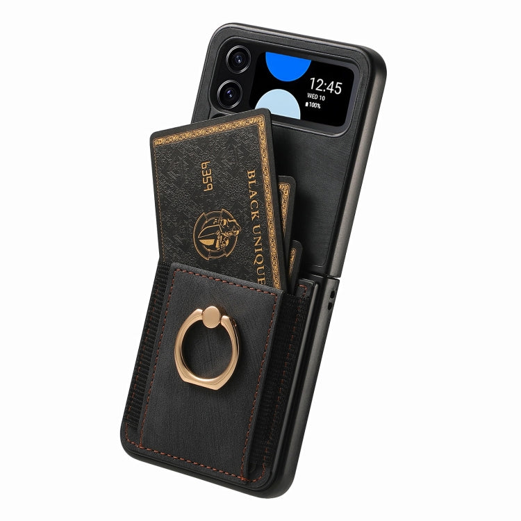 Retro Skin-feel Ring Card Bag Phone Case, For Galaxy Z Flip4