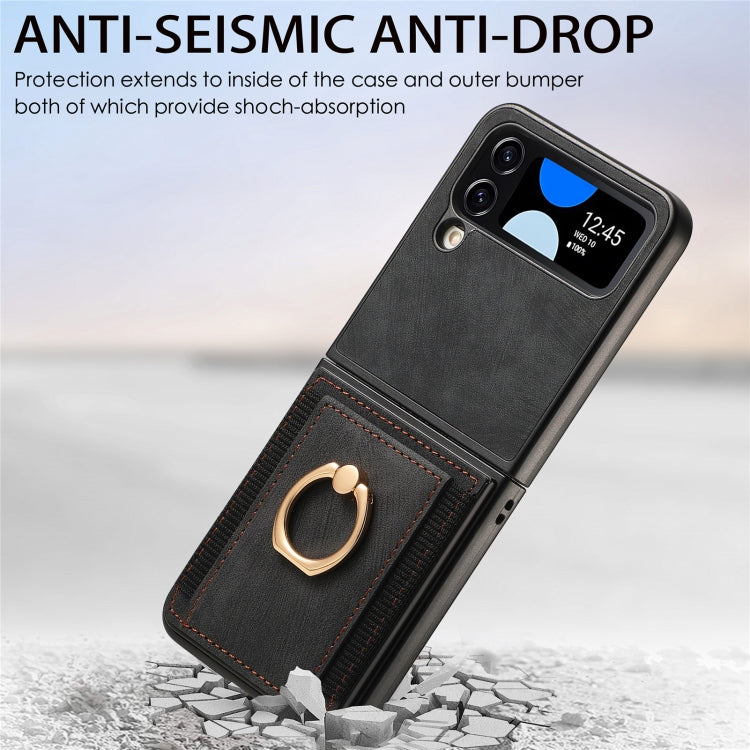 Retro Skin-feel Ring Card Bag Phone Case, For Galaxy Z Flip4