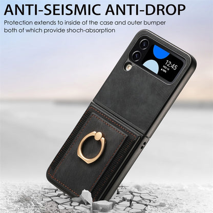 Retro Skin-feel Ring Card Bag Phone Case, For Galaxy Z Flip4