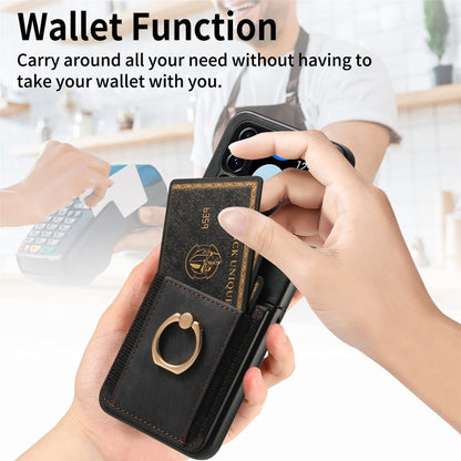 Retro Skin-feel Ring Card Bag Phone Case, For Galaxy Z Flip4