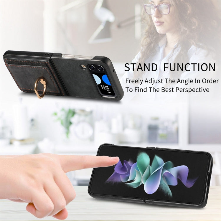 Retro Skin-feel Ring Card Bag Phone Case, For Galaxy Z Flip4
