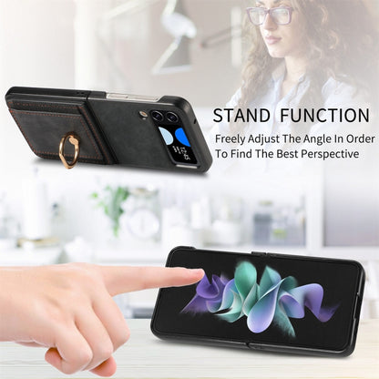 Retro Skin-feel Ring Card Bag Phone Case, For Galaxy Z Flip4