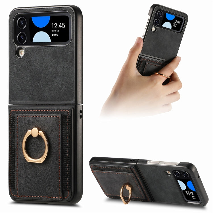 Retro Skin-feel Ring Card Bag Phone Case, For Galaxy Z Flip4