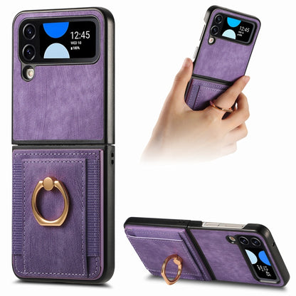 Retro Skin-feel Ring Card Bag Phone Case, For Galaxy Z Flip4