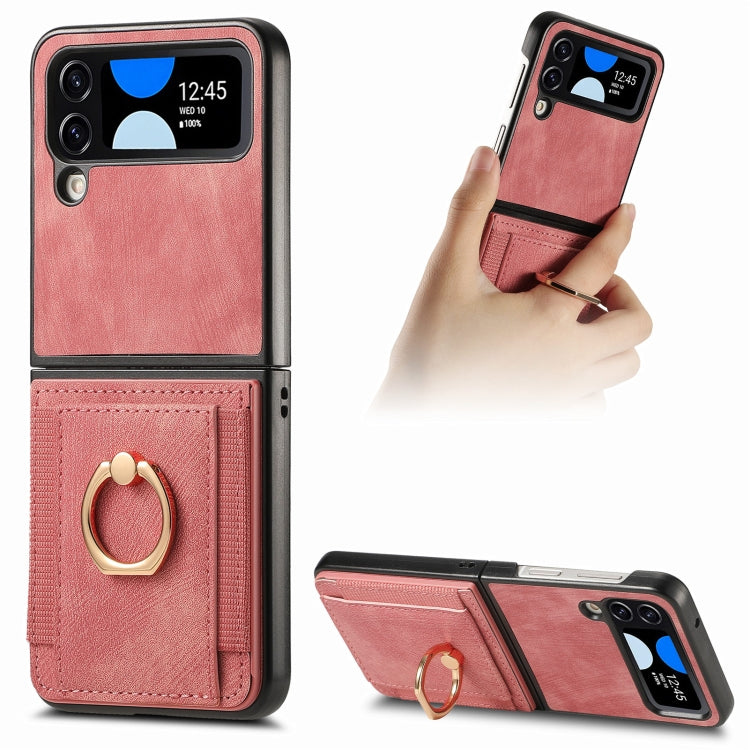 Retro Skin-feel Ring Card Bag Phone Case, For Galaxy Z Flip4
