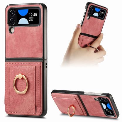 Retro Skin-feel Ring Card Bag Phone Case, For Galaxy Z Flip4