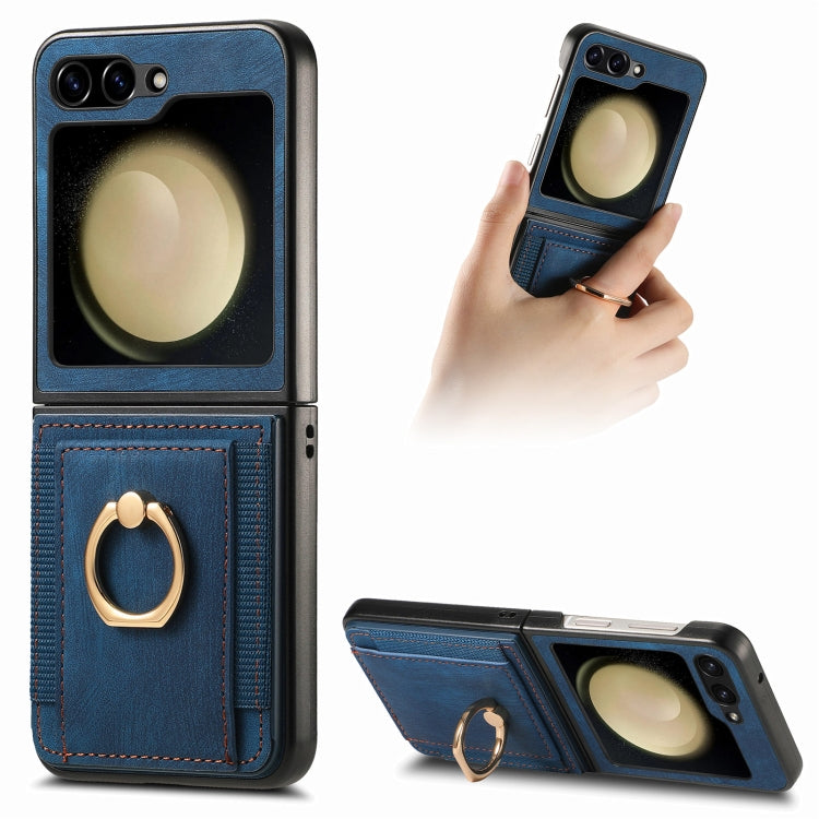 Retro Skin-feel Ring Card Bag Phone Case, For Galaxy Z Flip8 5G, For Galaxy Z Flip7 5G, For Galaxy Z Flip6, For Galaxy Z Flip5