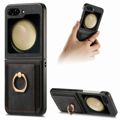 Retro Skin-feel Ring Card Bag Phone Case, For Galaxy Z Flip8 5G, For Galaxy Z Flip7 5G, For Galaxy Z Flip6, For Galaxy Z Flip5