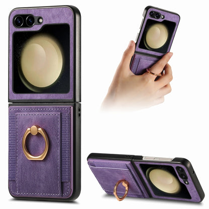 Retro Skin-feel Ring Card Bag Phone Case, For Galaxy Z Flip8 5G, For Galaxy Z Flip7 5G, For Galaxy Z Flip6, For Galaxy Z Flip5