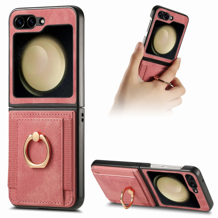 Retro Skin-feel Ring Card Bag Phone Case, For Galaxy Z Flip8 5G, For Galaxy Z Flip7 5G, For Galaxy Z Flip6, For Galaxy Z Flip5