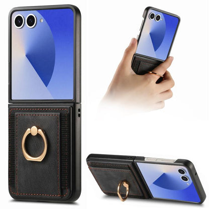 Retro Skin-feel Ring Card Bag Phone Case, For Galaxy Z Flip8 5G, For Galaxy Z Flip7 5G, For Galaxy Z Flip6, For Galaxy Z Flip5