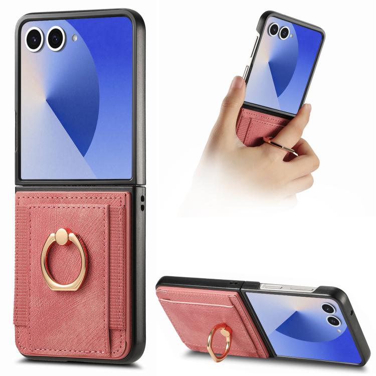Retro Skin-feel Ring Card Bag Phone Case, For Galaxy Z Flip8 5G, For Galaxy Z Flip7 5G, For Galaxy Z Flip6, For Galaxy Z Flip5