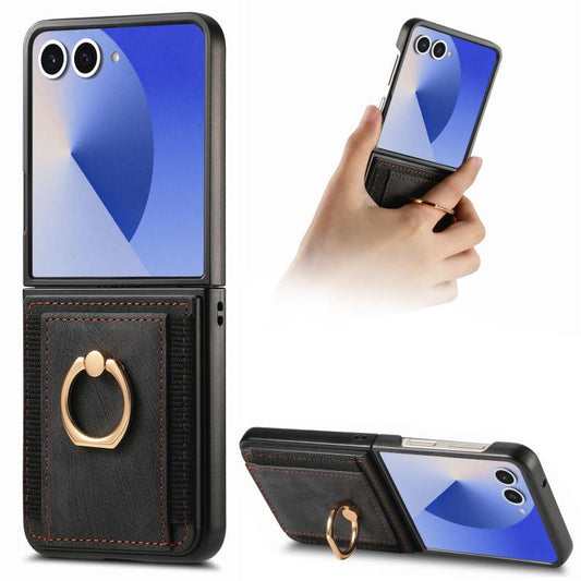 Retro Skin-feel Ring Card Bag Phone Case, For Galaxy Z Flip8 5G, For Galaxy Z Flip7 5G, For Galaxy Z Flip6, For Galaxy Z Flip5