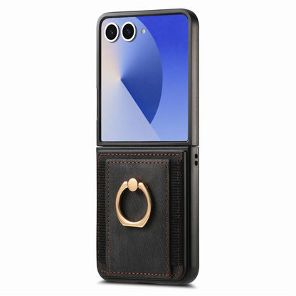 Retro Skin-feel Ring Card Bag Phone Case, For Galaxy Z Flip8 5G, For Galaxy Z Flip7 5G, For Galaxy Z Flip6, For Galaxy Z Flip5