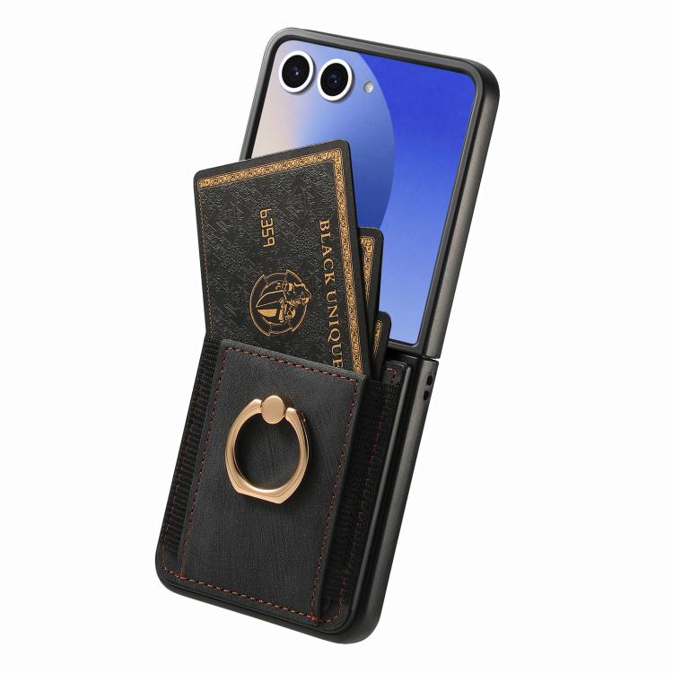 Retro Skin-feel Ring Card Bag Phone Case, For Galaxy Z Flip8 5G, For Galaxy Z Flip7 5G, For Galaxy Z Flip6, For Galaxy Z Flip5