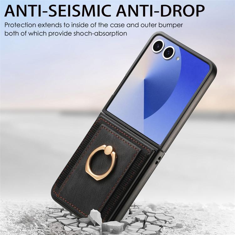 Retro Skin-feel Ring Card Bag Phone Case, For Galaxy Z Flip8 5G, For Galaxy Z Flip7 5G, For Galaxy Z Flip6, For Galaxy Z Flip5