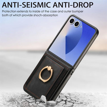 Retro Skin-feel Ring Card Bag Phone Case, For Galaxy Z Flip8 5G, For Galaxy Z Flip7 5G, For Galaxy Z Flip6, For Galaxy Z Flip5