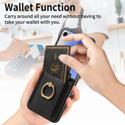 Retro Skin-feel Ring Card Bag Phone Case, For Galaxy Z Flip8 5G, For Galaxy Z Flip7 5G, For Galaxy Z Flip6, For Galaxy Z Flip5