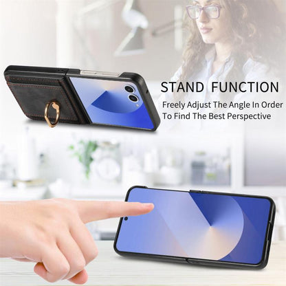 Retro Skin-feel Ring Card Bag Phone Case, For Galaxy Z Flip8 5G, For Galaxy Z Flip7 5G, For Galaxy Z Flip6, For Galaxy Z Flip5