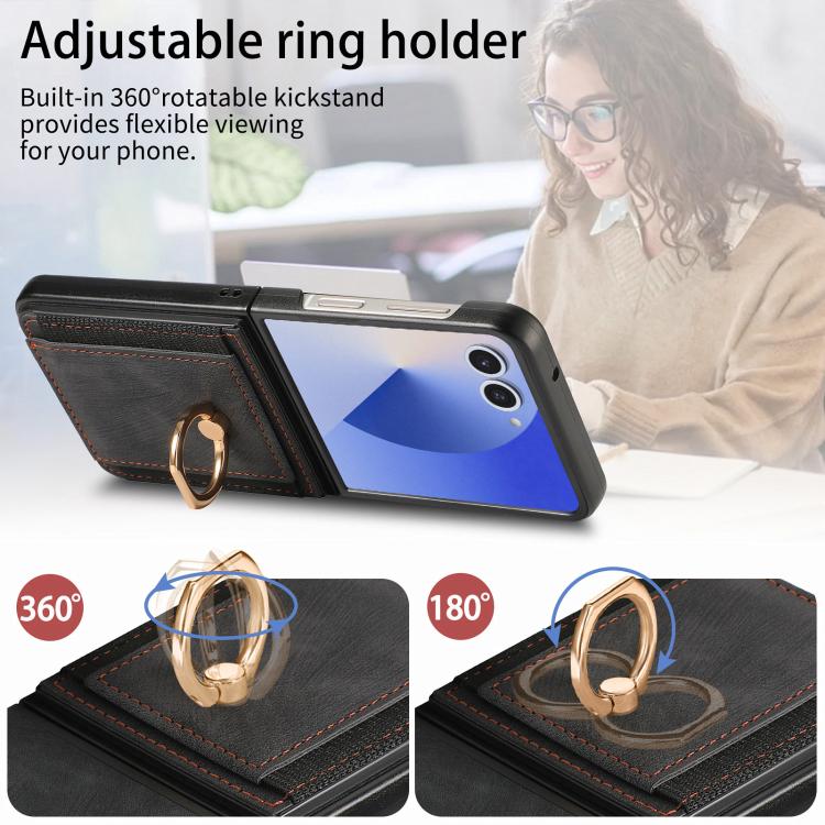 Retro Skin-feel Ring Card Bag Phone Case, For Galaxy Z Flip8 5G, For Galaxy Z Flip7 5G, For Galaxy Z Flip6, For Galaxy Z Flip5