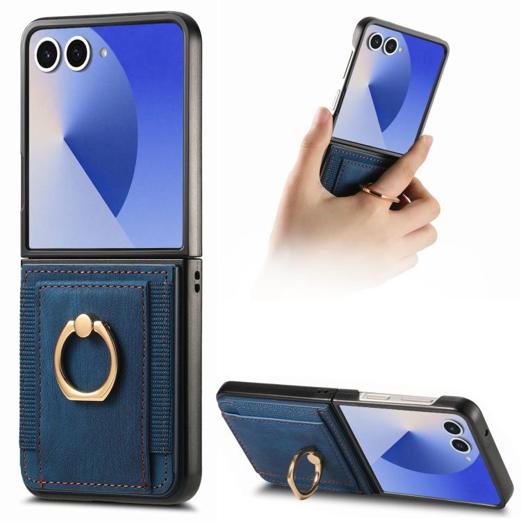 Retro Skin-feel Ring Card Bag Phone Case, For Galaxy Z Flip8 5G, For Galaxy Z Flip7 5G, For Galaxy Z Flip6, For Galaxy Z Flip5