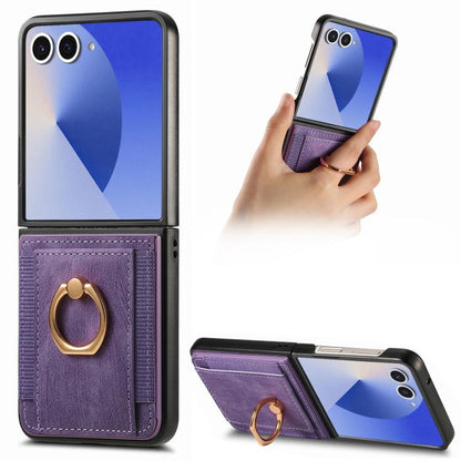 Retro Skin-feel Ring Card Bag Phone Case, For Galaxy Z Flip8 5G, For Galaxy Z Flip7 5G, For Galaxy Z Flip6, For Galaxy Z Flip5