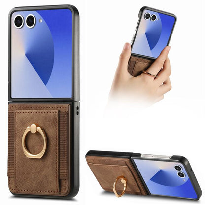 Retro Skin-feel Ring Card Bag Phone Case, For Galaxy Z Flip8 5G, For Galaxy Z Flip7 5G, For Galaxy Z Flip6, For Galaxy Z Flip5
