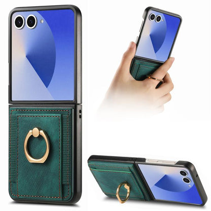 Retro Skin-feel Ring Card Bag Phone Case, For Galaxy Z Flip8 5G, For Galaxy Z Flip7 5G, For Galaxy Z Flip6, For Galaxy Z Flip5