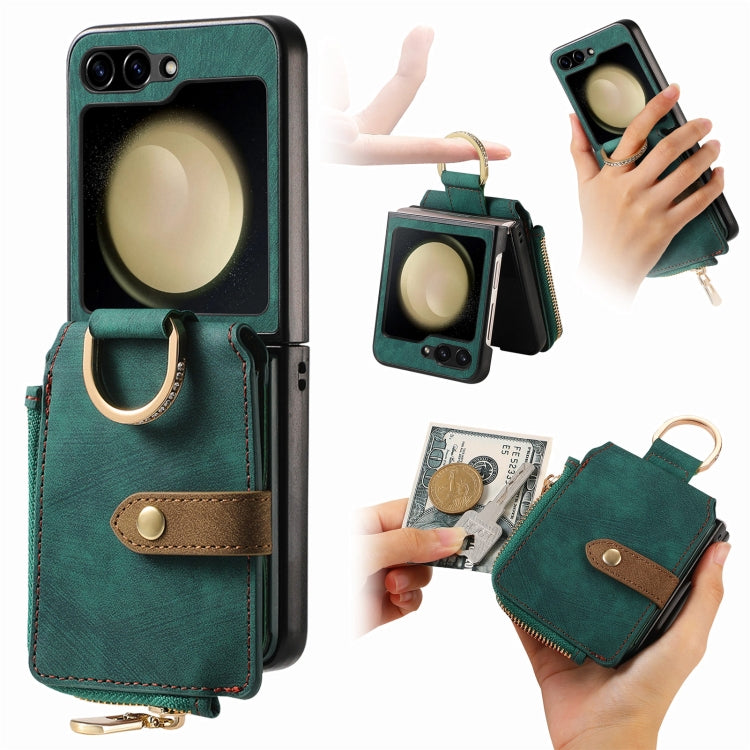 Retro Ring Vertical Zipper Wallet Phone Case, For Samsung Galaxy Z Flip 7 5G, For Samsung Galaxy Z Flip6 / Flip7 FE