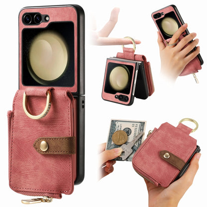 Retro Ring Vertical Zipper Wallet Phone Case, For Samsung Galaxy Z Flip 7 5G, For Samsung Galaxy Z Flip6 / Flip7 FE
